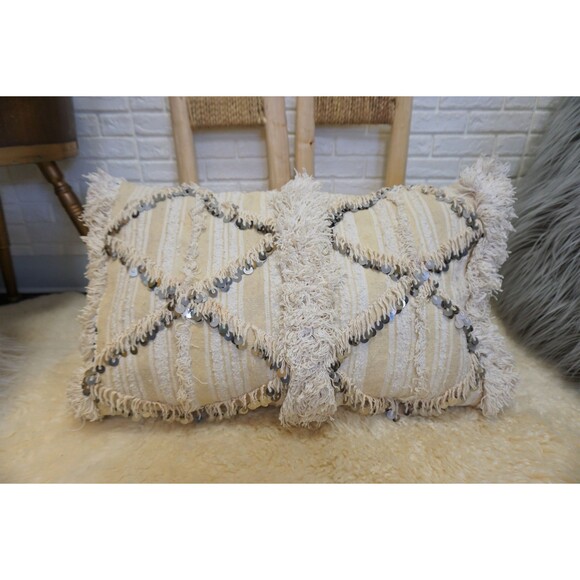 White Vintage Berber Handira Pillow Moroccan Wedding Blanket Cushion 03YS00223 - Picture 10 of 10